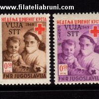 Pro Croce Rossa francobolli di beneficenza di Jugoslavia del 1949 sorastampati