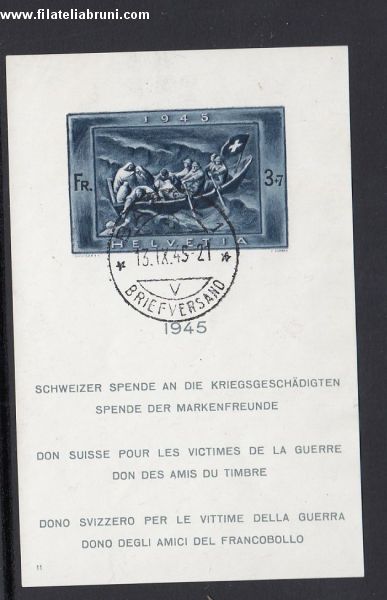 1945 Svizzera Schweiz Helvetia a profitto delle opere assistenziali della guerra bf usati used