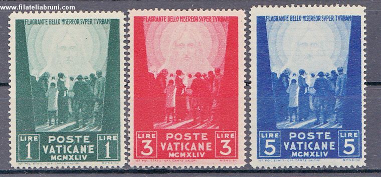 1945 Vaticano Vatikanstaat Opere di carità di Pio XII 3 emissione