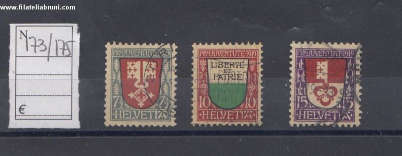 1919  Svizzera Swiss Schweiz Pro Juventute stemmi cantonali usati used