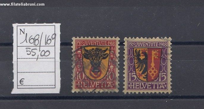 1918  Svizzera Swiss Schweiz Pro Juvenute stemmi cantonali usati used