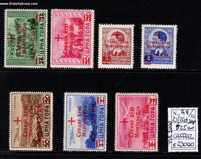 francobolli di Montenegro soprastampati in rosso