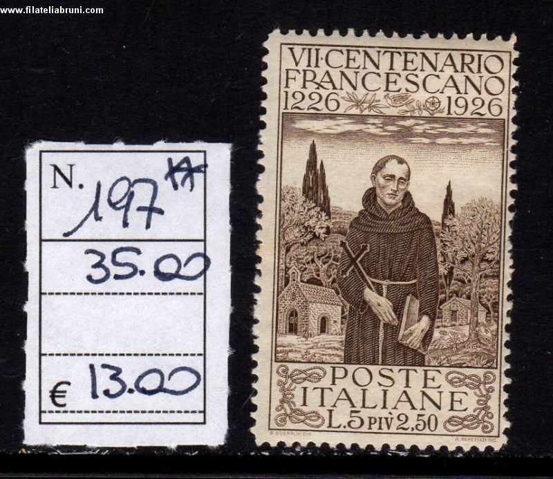7° centenario della morte di San Francesco 700th anniv.of the death of St Francis of Assisi  lire 5 