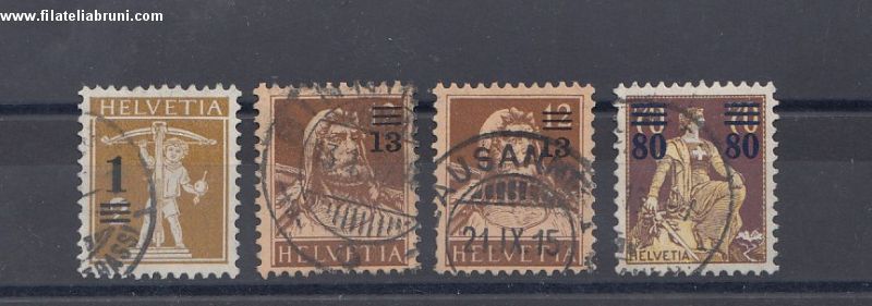 1915 Svizzera Swiss Schweiz francobolli del 1907 1914 soprastampati useti used